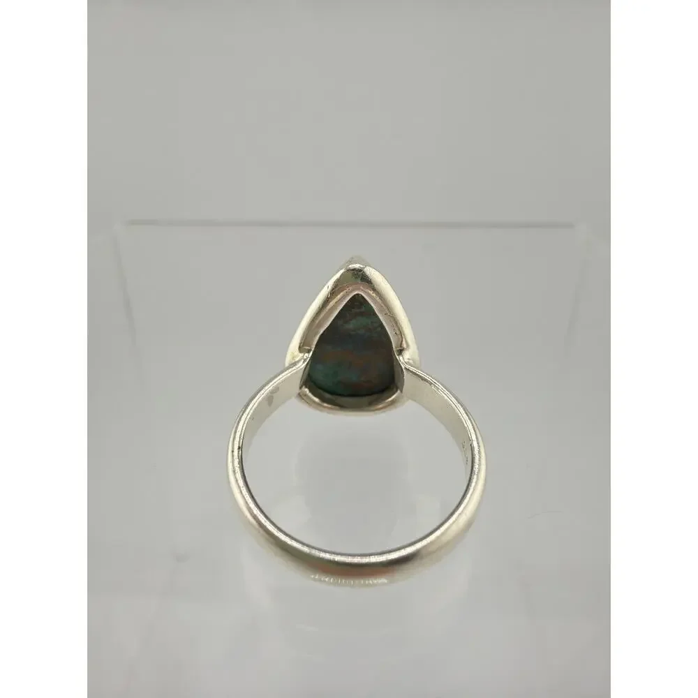 Teardrop Azurite Blue Green 925 Sterling Silver Statement Ring Size 7